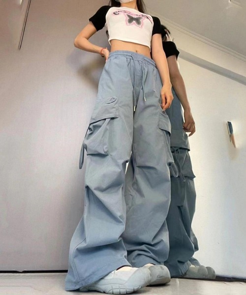 セール】ウエスト紐ミリタリーパラシュートカーゴパンツ（カーゴパンツ