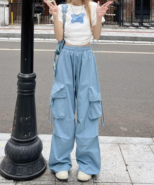 MAISON DE THERESE(メゾン ド テレーズ)の「ウエスト紐ミリタリーパラシュートカーゴパンツ(カーゴパンツ・レディース・ブラック/アイボリー/イエロー/ピンク/ブルー・M/S/L/FREE)」の9枚目の写真