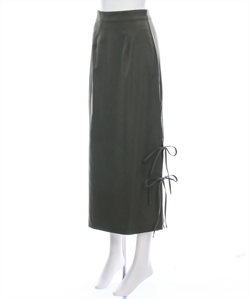 clear（クリア）の「【低身長用サイズ有】リボン付きスリットロングスカート[大人 カジュアル 着回し力抜群]≪再入荷≫（スカート・レディース・ブラック/カーキ/グレー・F/XS）」の8枚目の写真