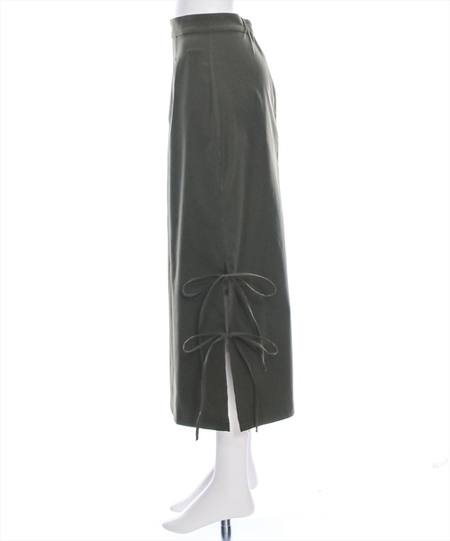 clear（クリア）の「【低身長用サイズ有】リボン付きスリットロングスカート[大人 カジュアル 着回し力抜群]≪再入荷≫（スカート・レディース・ブラック/カーキ/グレー・F/XS）」の9枚目の写真