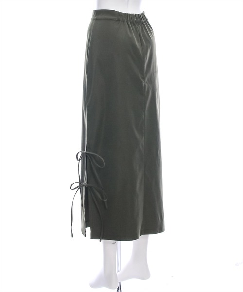 clear（クリア）の「【低身長用サイズ有】リボン付きスリットロングスカート[大人 カジュアル 着回し力抜群]≪再入荷≫（スカート・レディース・ブラック/カーキ/グレー・F/XS）」の10枚目の写真