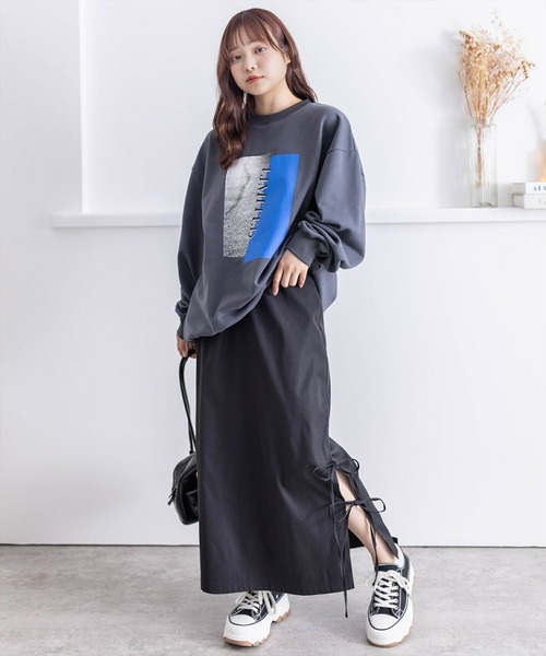 clear（クリア）の「【低身長用サイズ有】リボン付きスリットロングスカート[大人 カジュアル 着回し力抜群]≪再入荷≫（スカート・レディース・ブラック/カーキ/グレー・F/XS）」の6枚目の写真