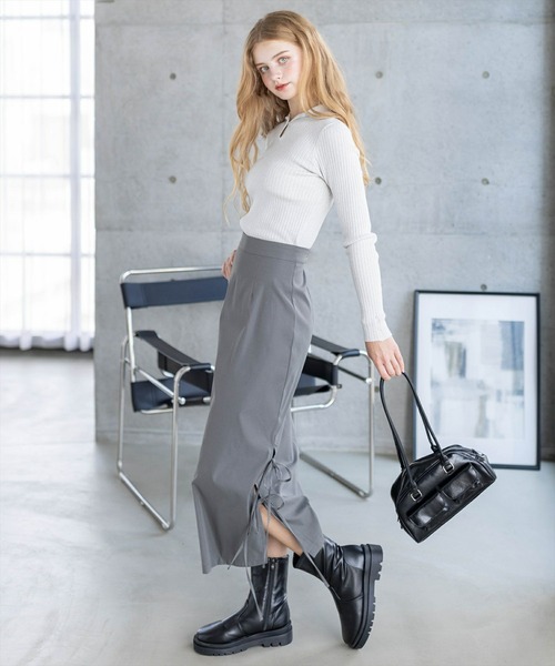 clear（クリア）の「【低身長用サイズ有】リボン付きスリットロングスカート[大人 カジュアル 着回し力抜群]≪再入荷≫（スカート・レディース・ブラック/カーキ/グレー・F/XS）」の18枚目の写真