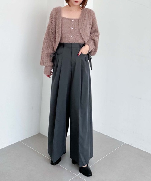 archives（アルシーヴ）の「サイドリボンタックワイドパンツ（その他パンツ・レディース・ブラック/チャコールグレー/ブラウン・MEDIUM）」の5枚目の写真