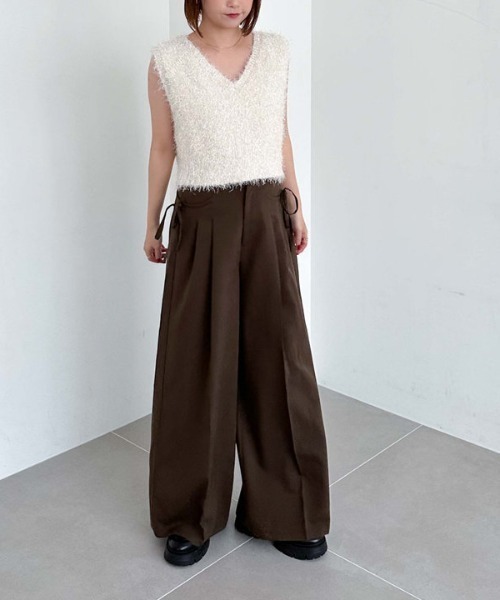 archives（アルシーヴ）の「サイドリボンタックワイドパンツ（その他パンツ・レディース・ブラック/チャコールグレー/ブラウン・MEDIUM）」の11枚目の写真