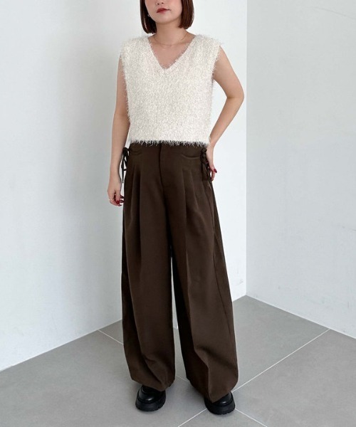 archives（アルシーヴ）の「サイドリボンタックワイドパンツ（その他パンツ・レディース・ブラック/チャコールグレー/ブラウン・MEDIUM）」の13枚目の写真