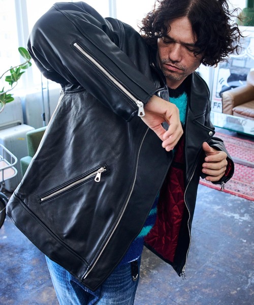 mj10255-leather looose double riders jacket ダブルライダースジャケット(ライダースジャケット)|ADAM PATEK(アダムパテック)