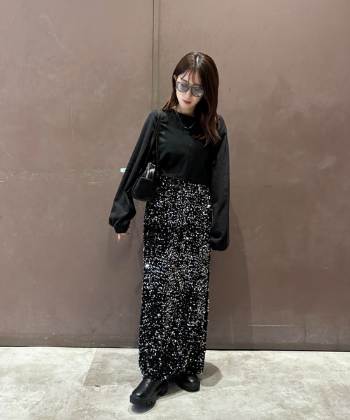 セール】【ISOOK / アイスー】スパンコールナロースカート