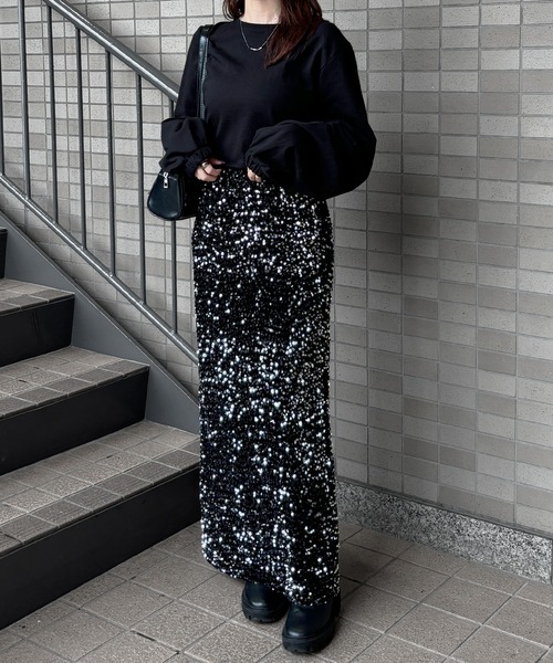 ISOOK（アイスー）の「【ISOOK / アイスー】スパンコールナロースカート  / セットアップ可能 スパンコールスカート ペンシルスカート タイトスカート ZOZOTOWN限定（スカート・レディース・シルバー/ブラック・FREE）」の11枚目の写真