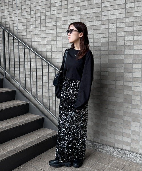 スローブイエナ☆スパンコールペンシルスカート黒 セール】【ISOOK / アイスー】スパンコールナロースカート