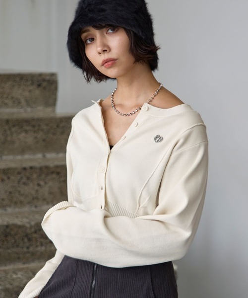 PAGEBOY（ページボーイ）の「ハイゲージプレートクルーカーディガン（Tシャツ/カットソー・レディース・ターコイズブルー/ブラック/ピンク/アイボリー・FREE）」の2枚目の写真