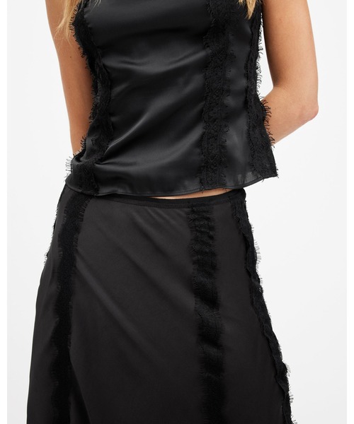 ALLSAINTS（オールセインツ）の「MORGAN SATIN LACE PANELLED MAXI SKIRT | MORGAN サテン レース パネル マキシ スカート（スカート・レディース・ブラック・4/8/6）」の3枚目の写真