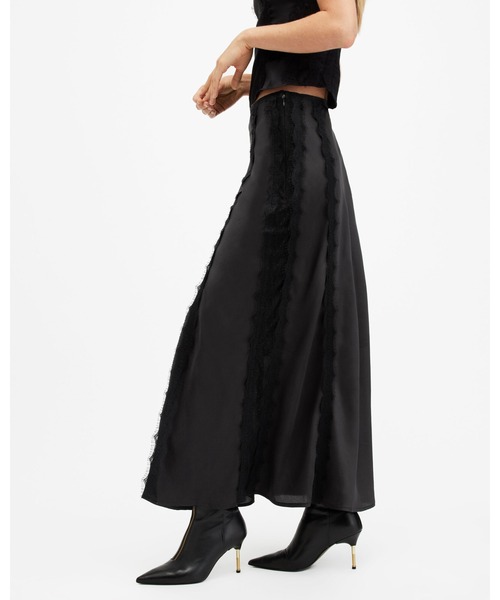 ALLSAINTS（オールセインツ）の「MORGAN SATIN LACE PANELLED MAXI SKIRT | MORGAN サテン レース パネル マキシ スカート（スカート・レディース・ブラック・4/8/6）」の4枚目の写真