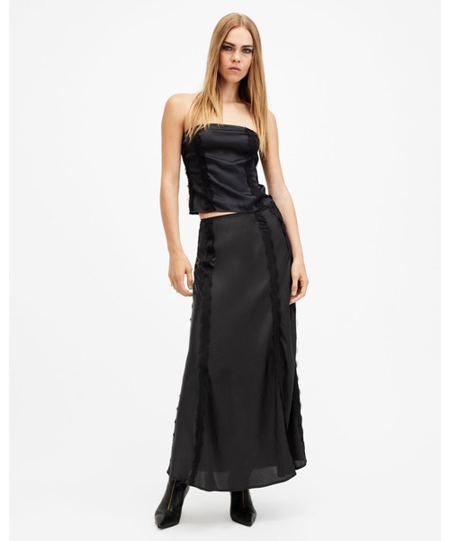 ALLSAINTS（オールセインツ）の「MORGAN SATIN LACE PANELLED MAXI SKIRT | MORGAN サテン レース パネル マキシ スカート（スカート・レディース・ブラック・4/8/6）」の5枚目の写真