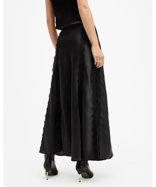 ALLSAINTS（オールセインツ）の「MORGAN SATIN LACE PANELLED MAXI SKIRT | MORGAN サテン レース パネル マキシ スカート（スカート・レディース・ブラック・4/8/6）」の6枚目の写真