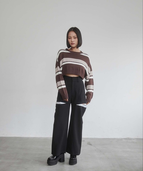 ENVYM（アンビー）の「3WAYスラックスパンツ（スラックス・レディース・ブルー/ブラック・FREE）」の6枚目の写真