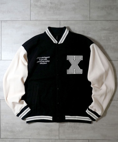Anytime Songs(エニータイムソングス)の「felt patch sweat stadium jacket/フェルトパッチ スウェット スタジアムジャケット(スウェット・メンズ・ブラック/ネイビー/ブラウン・M/L/XL)」の1枚目の写真