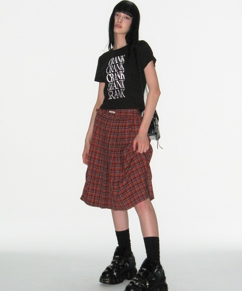 CRANK（クランク）の「CHECK FRILL MIDI SKIRT（スカート・レディース・ホワイト/オレンジ・SMALL）」の5枚目の写真