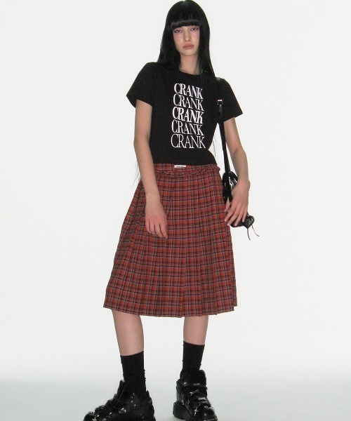 CRANK（クランク）の「CHECK FRILL MIDI SKIRT（スカート・レディース・ホワイト/オレンジ・SMALL）」の6枚目の写真