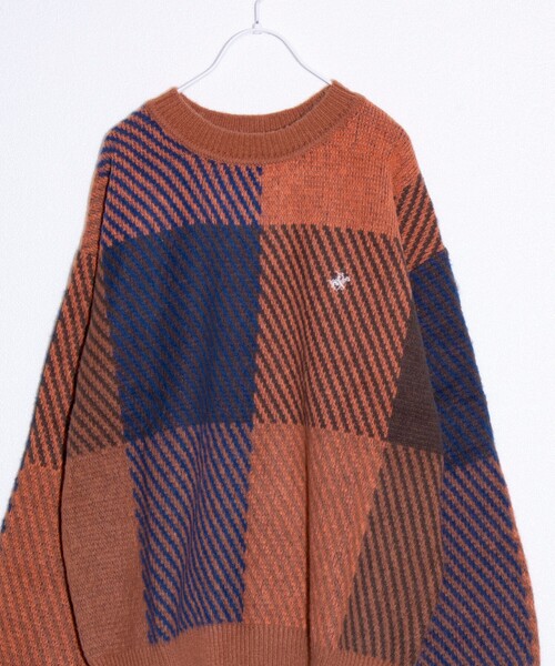 BEVERLY HILLS POLO CLUB(ビバリーヒルズポロクラブ)の「【BEVERLY HILLS POLO CLUB】モヘヤライクニット ワンポイント刺繍 チェック柄(ニット/セーター・メンズ・チャコールグレー/ピンク/オレンジ/ラベンダー・M/L)」の8枚目の写真