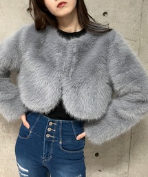 iCB ダークグレー ショート丈ファーコート サイズ4 iCB ダークグレー ショート丈ファーコート サイズ4 スタンド