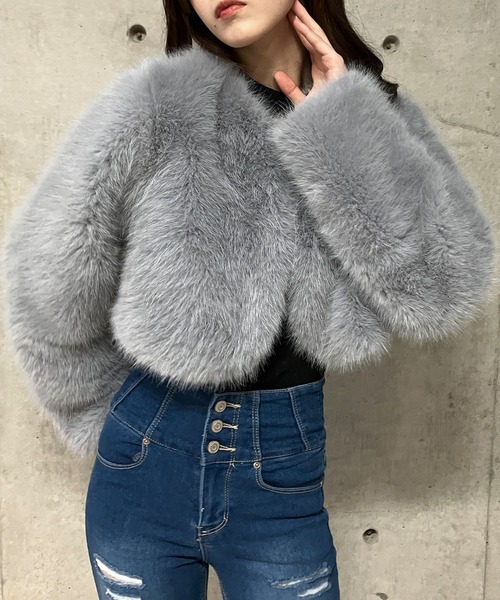 よっち✰Vesgioia ラクーン　グラデーションファーコートベスジョーヤ Code:graphy』 ヘビーボアフリースジャケット (Charcoal) | 6LJS