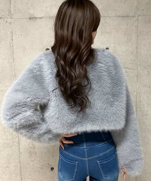 GLAMOROUS JANE(グラマラスジェーン)の「フェイクファーショート丈コート(ノーカラーコート・レディース・ブラウン/ブラック/グレー/ベージュ・FREE)」の16枚目の写真