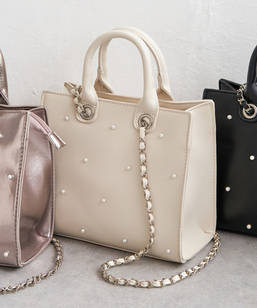 VENCEEXCHANGE(ヴァンスエクスチェンジ)の「パール2WAYトートバッグ(トートバッグ・レディース・シルバー/ブラック/オフホワイト/その他1・FREE)」の3枚目の写真