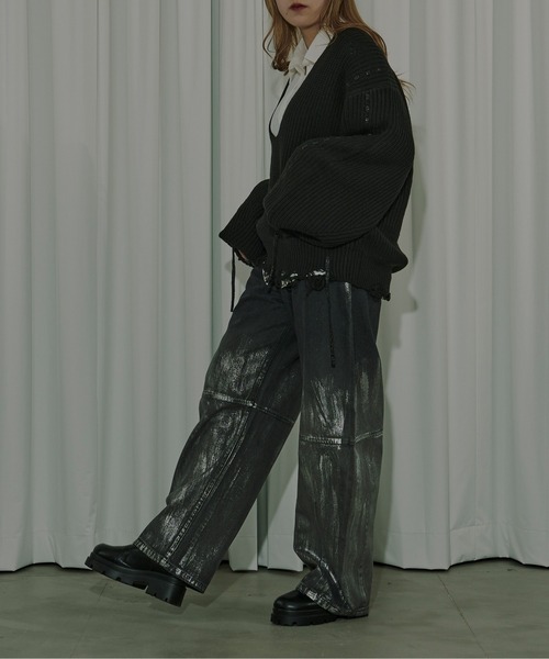 Ezick（エジック）の「Cord stitch キーネックニット（ニット/セーター・レディース・ブラック/オフホワイト・FREE）」の10枚目の写真