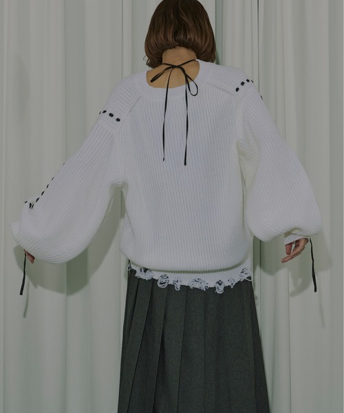 Ezick（エジック）の「Cord stitch キーネックニット（ニット/セーター・レディース・ブラック/オフホワイト・FREE）」の17枚目の写真