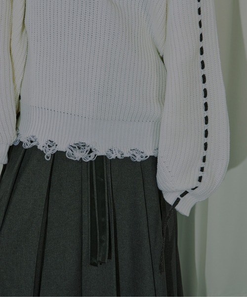 Ezick（エジック）の「Cord stitch キーネックニット（ニット/セーター・レディース・ブラック/オフホワイト・FREE）」の19枚目の写真