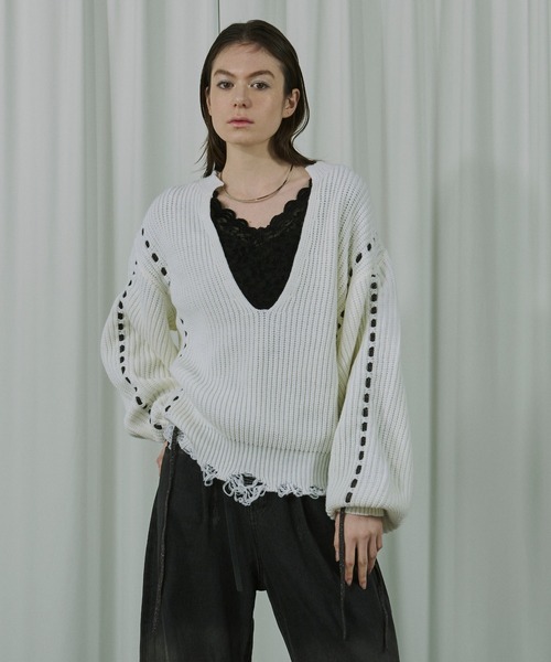 セール】Cord stitch キーネックニット（ニット/セーター）｜Ezick