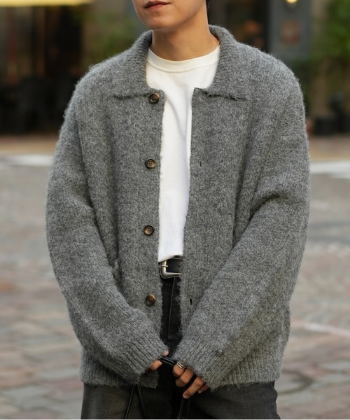 LURAKU シャギーニットポロカーディガン LURAKU】Shaggy Knit Polo Cardigan / シャギーニットポロ