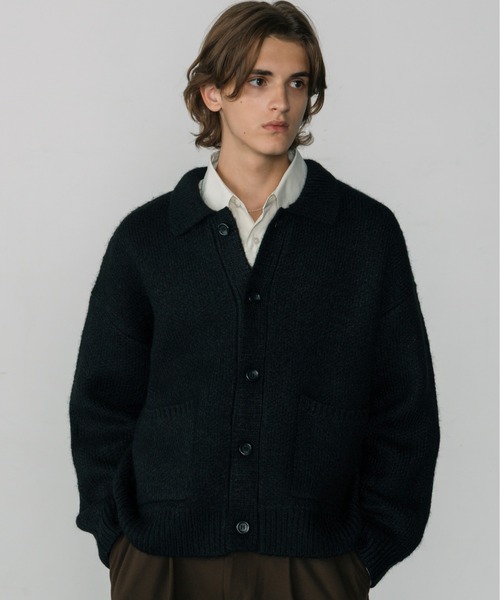 【LURAKU】シャギーニットポロカーディガン　　　Mサイズ LURAKU】Shaggy Knit Polo Cardigan / シャギーニットポロ