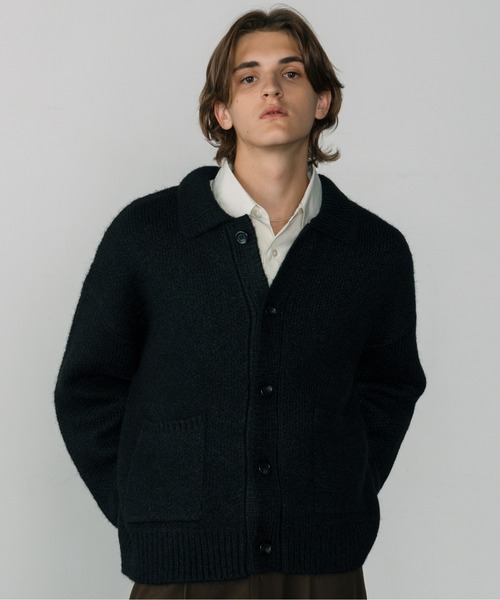 【LURAKU】シャギーニットポロカーディガン　　　Mサイズ LURAKU】Shaggy Knit Polo Cardigan / シャギーニットポロ