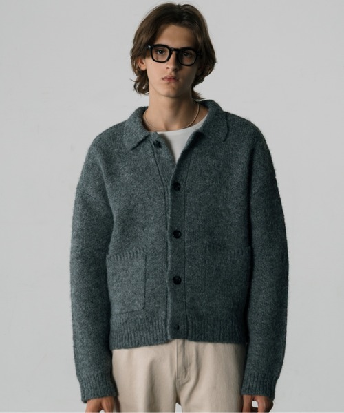【LURAKU】シャギーニットポロカーディガン　　　Mサイズ LURAKU】Shaggy Knit Polo Cardigan / シャギーニットポロ