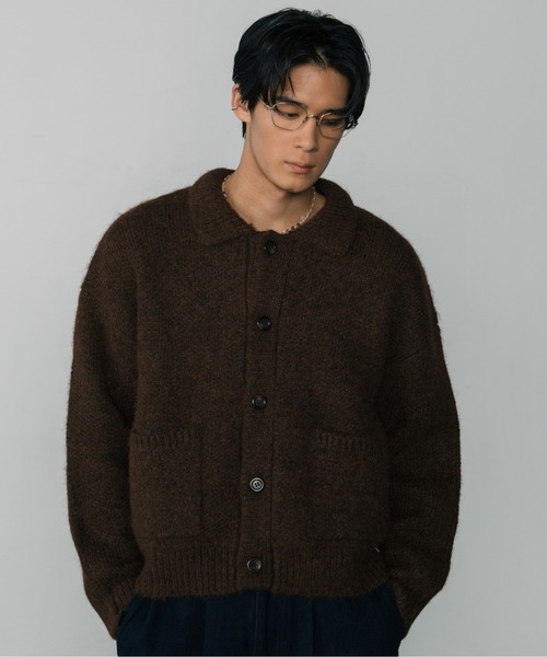 LURAKU】Shaggy Knit Polo Cardigan / シャギーニットポロ