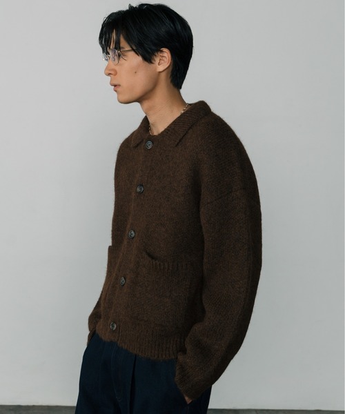 LURAKU】Shaggy Knit Polo Cardigan / シャギーニットポロカーディガン