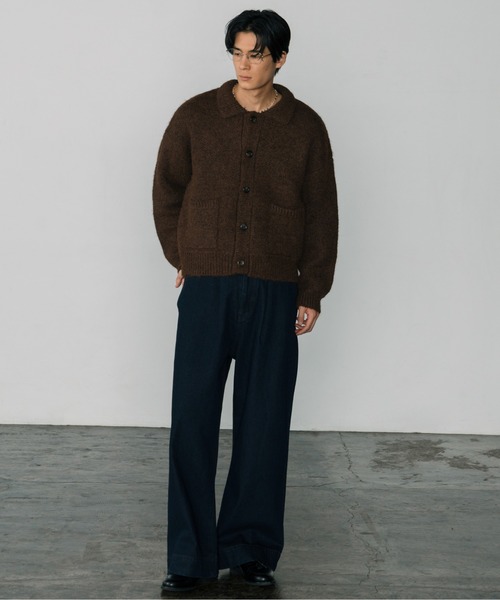 LURAKU】Shaggy Knit Polo Cardigan / シャギーニットポロ