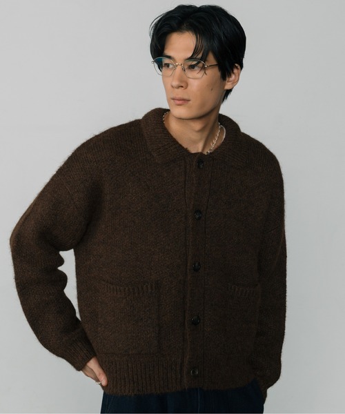 【完売品】LURAKU シャギーニットポロカーディガン　ブラウンL 完売品】LURAKU シャギーニットポロカーディガン ブラウンL