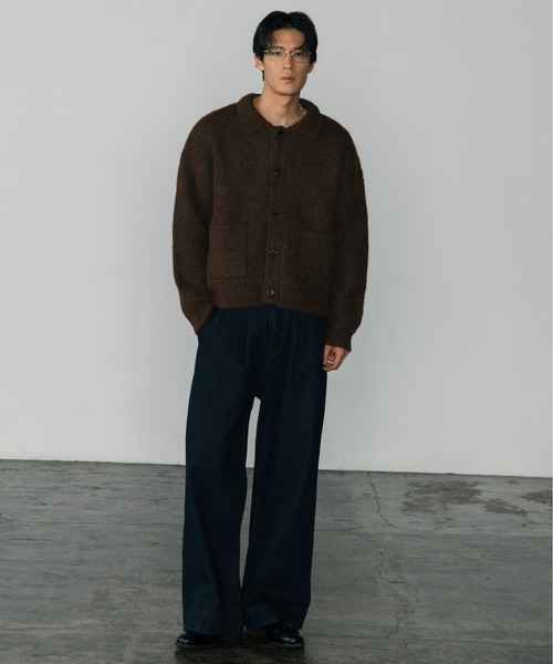 LURAKU】Shaggy Knit Polo Cardigan / シャギーニットポロカーディガン