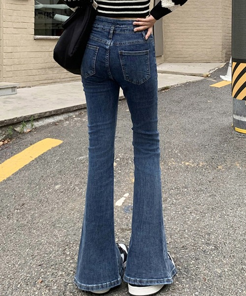 DAY CLOSET(デイ クローゼット)の「レディース 韓国風センタースリットストレッチフレアスキニーデニムパンツ/裏微起毛(デニムパンツ・レディース・ブルー/ブラック・XS/S/L/M/XL/2XL)」の17枚目の写真