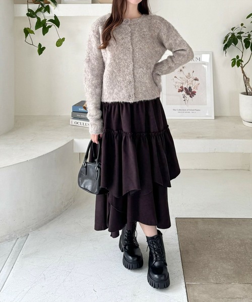 clear（クリア）の「ブークレ起毛ニットカーディガン[大人 カジュアル 着回し力抜群] ≪再入荷≫（カーディガン/ボレロ・レディース・グレイッシュベージュ/アイボリー/ミント・F）」の7枚目の写真