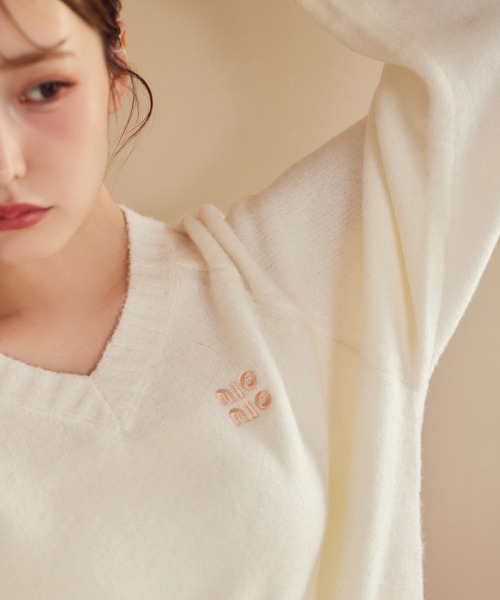 オーバーサイズラインVネックニット（ニット/セーター）｜one after