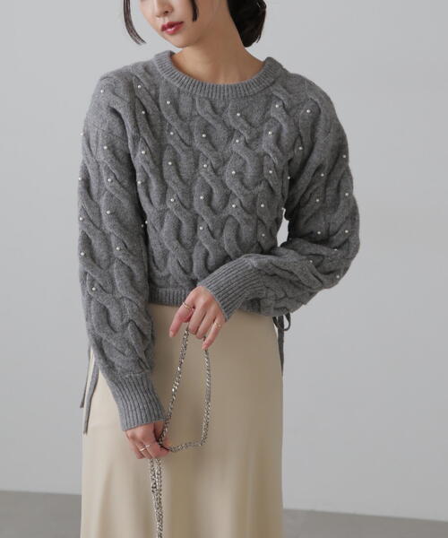 【セール】◆ウエストゴムパールミックスケーブルドロストニット（ニット/セーター）｜FREE'S MART（フリーズマート）