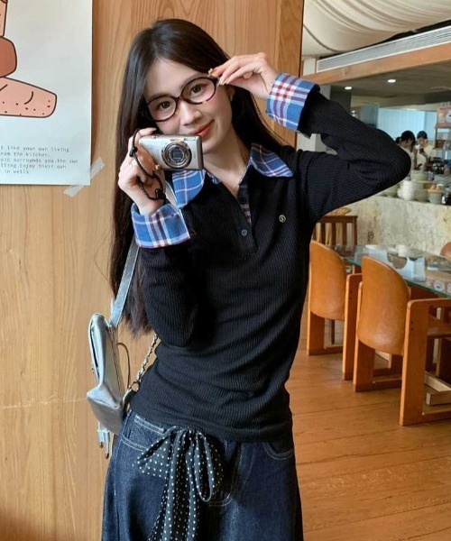 【新品未使用品】seesew レイヤードチェックシャツ チェックシャツレイヤードトップス（Tシャツ/カットソー）｜Vipoa