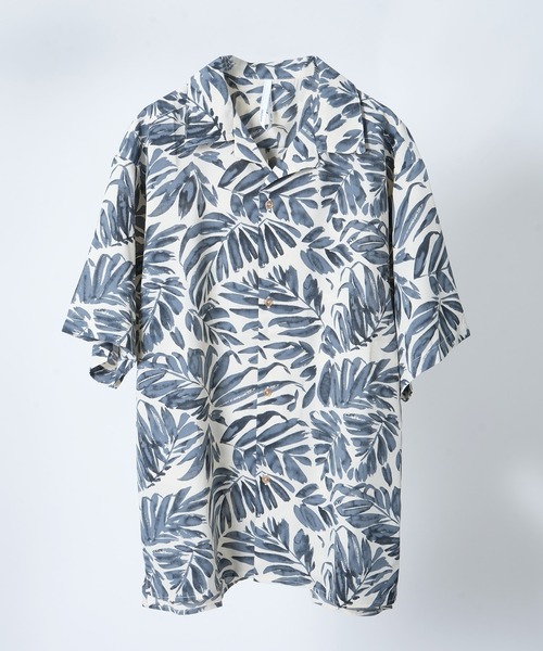 Starting Over(スターティングオーバー)の「leaf pattern open collar shirt short sleeve / リーフ柄 オープンカラー シャツ 半袖(シャツ/ブラウス・メンズ・ブルー/オフホワイト/オレンジ・M/L)」の1枚目の写真