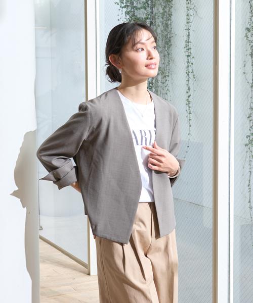 Rouge vif(ルージュヴィフ)の「【セットアップ対応】ベルトノーカラーライトジャケット(ノーカラージャケット・レディース・ブラック/モカ・36/38)」の20枚目の写真