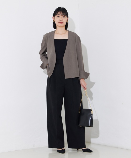 Rouge vif(ルージュヴィフ)の「【セットアップ対応】ベルトノーカラーライトジャケット(ノーカラージャケット・レディース・ブラック/モカ・36/38)」の5枚目の写真