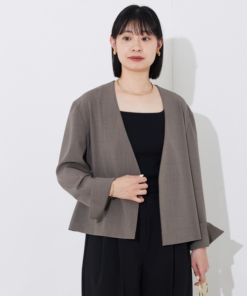 Rouge vif(ルージュヴィフ)の「【セットアップ対応】ベルトノーカラーライトジャケット(ノーカラージャケット・レディース・ブラック/モカ・36/38)」の6枚目の写真